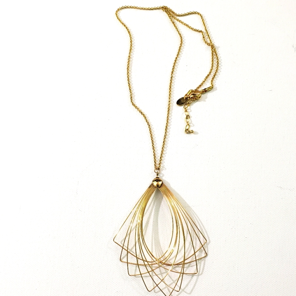 Gold Tone Large Abstract Pendant Necklace